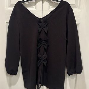 Chico's Women's Blouse Bow Split Back 3/4 Sleeve Career Casual